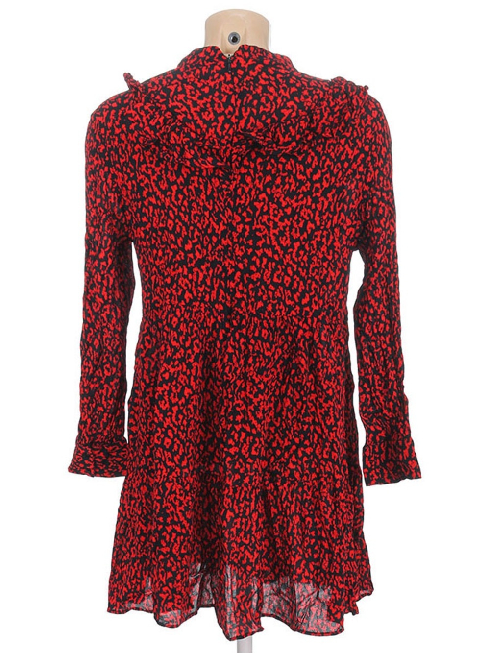 Zara Red and Black Long-Sleeve Printed Swing Dress